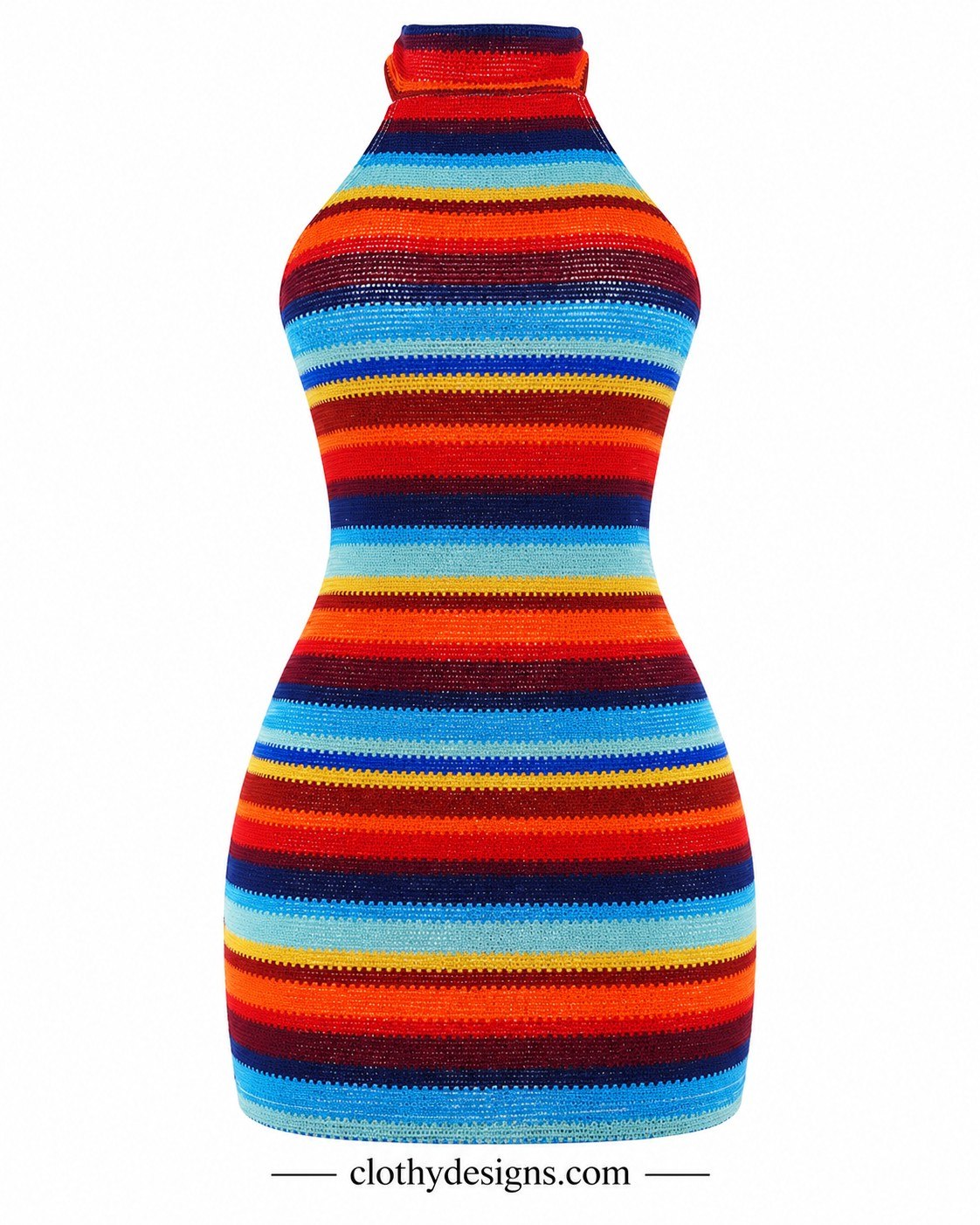Striped Knit Halter Mini Dress – Colorful Contrast Sleeveless Backless Bodycon Summer Dress